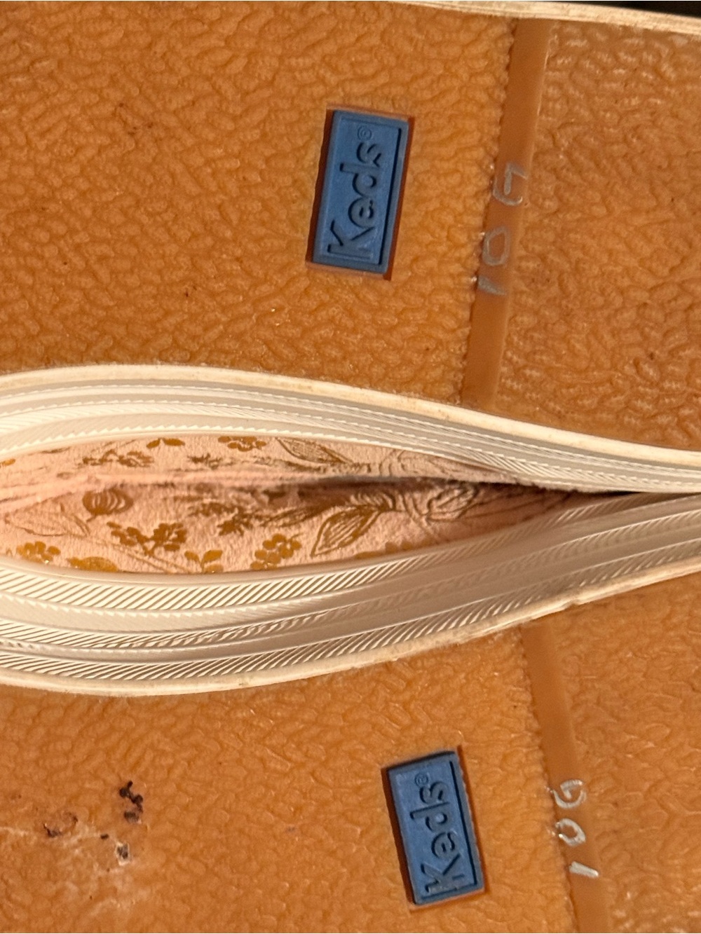 Keds Pink Slip-On Platform Sneakers with Gold Floral Print - Picture 4 of 5